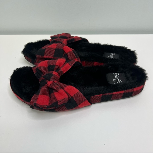 Blowfish Malibu Fuzzy Slippers Black Red Plaid Bow Size 9 NEW - Picture 5 of 7